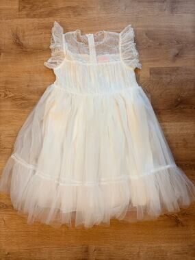 Think Pink Bows Girls White Lace Tulle Dress Special Occasion Flower Girl Size 8